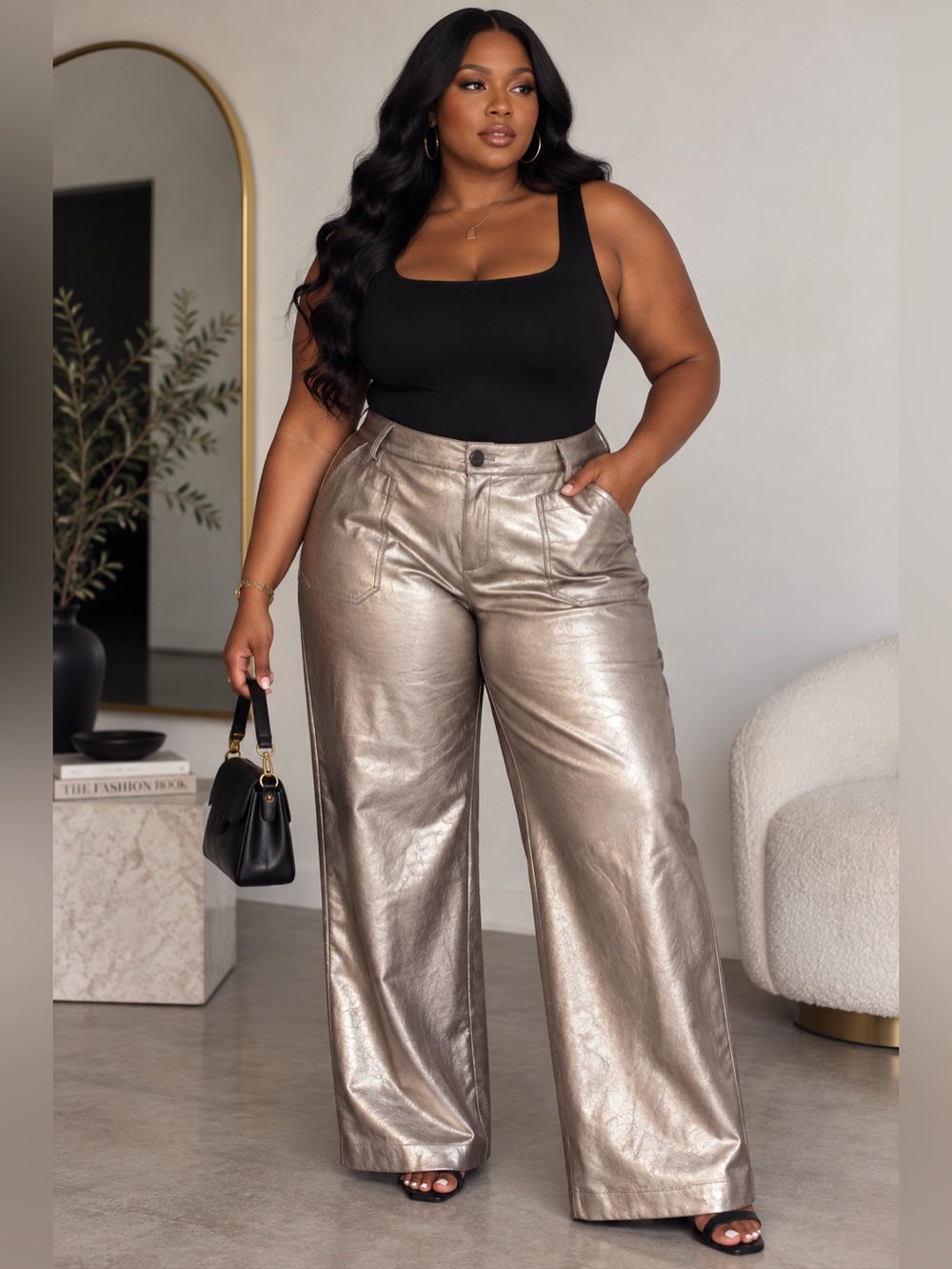 Vince Camuto Metallic Gold Wide Leg Pants 22W Plus Size NWT Statement Trousers